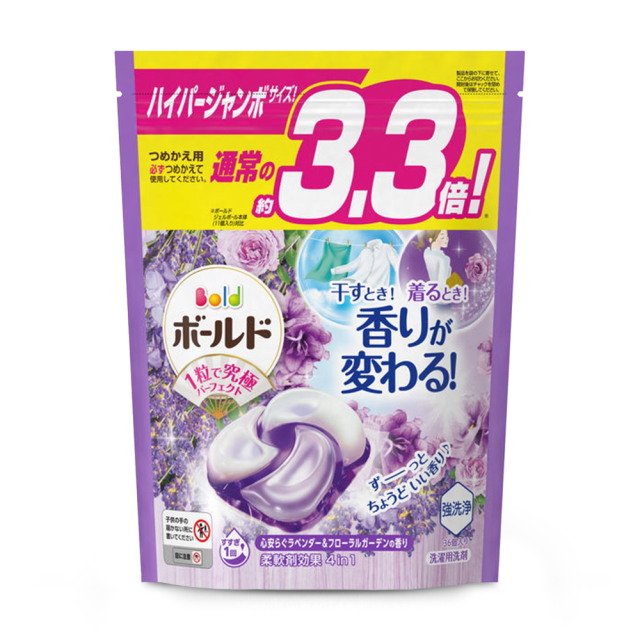 日本 最新款 P&G ARIEL 3.3倍 4D洗衣膠球補充包-紫色薰衣草 / 36顆入