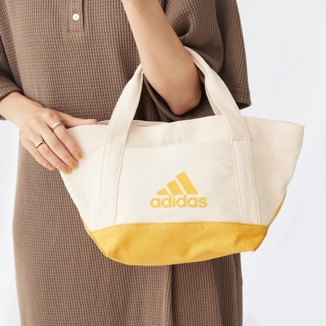 日本 adidas  黃色三線字母LOGO 帆布外出手提袋