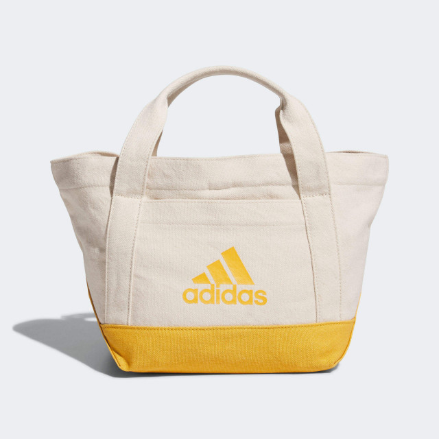 日本 adidas  黃色三線字母LOGO 帆布外出手提袋