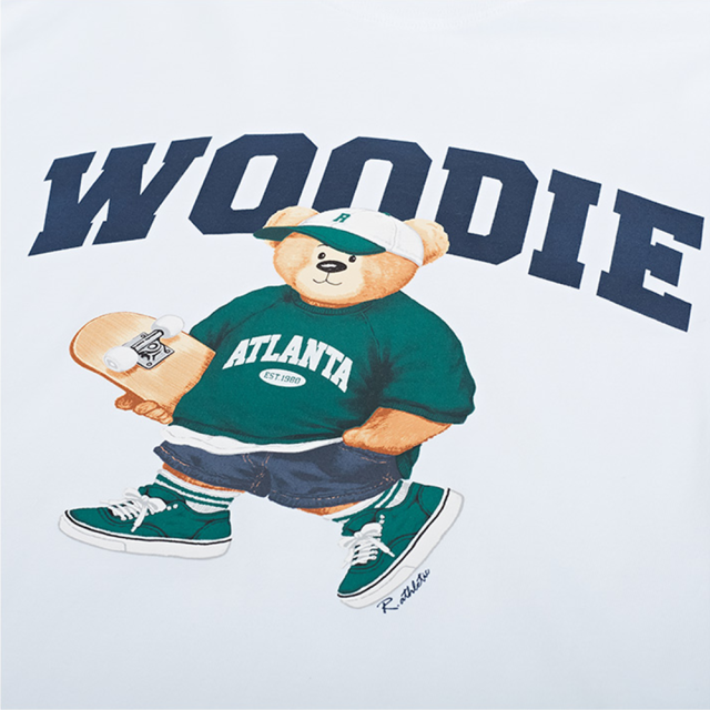 韓國 Spao 最新款滑板 Woody  熊熊 100%純棉 白色短袖T-shirt