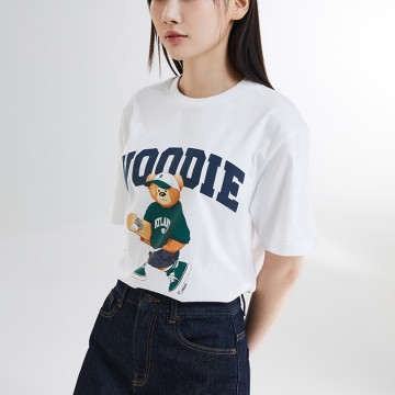 韓國 Spao 最新款滑板 Woody  熊熊 100%純棉 白色短袖T-shirt