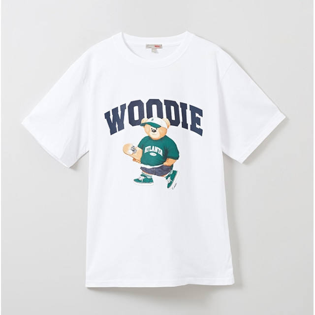 韓國 Spao 最新款滑板 Woody  熊熊 100%純棉 白色短袖T-shirt