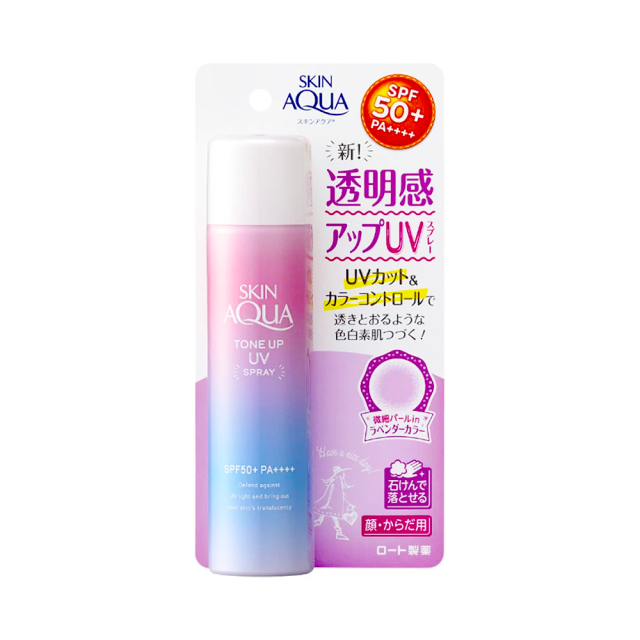 日本 SKIN AQUA樂敦 SPF50+ PA++++高保濕水潤肌柔光透亮感防曬噴霧 / 70g 