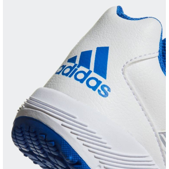 日本 adidas 白底藍 三線條魔鬼氈運動休閒鞋/大童-白底藍(無鞋盒)