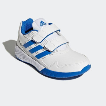 日本 adidas 白底藍 三線條魔鬼氈運動休閒鞋/大童-白底藍(無鞋盒)